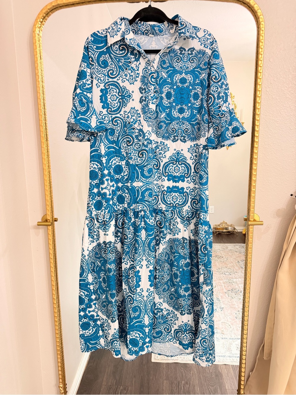 SHEIN Blue and White Paisley Maxi Dress